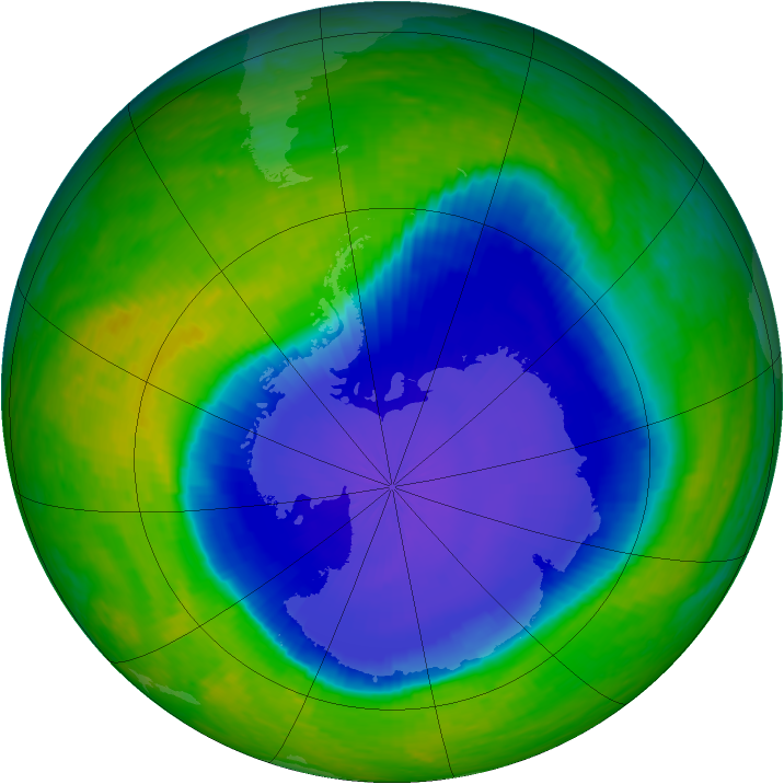 Antarctic ozone map for 08 November 2001
